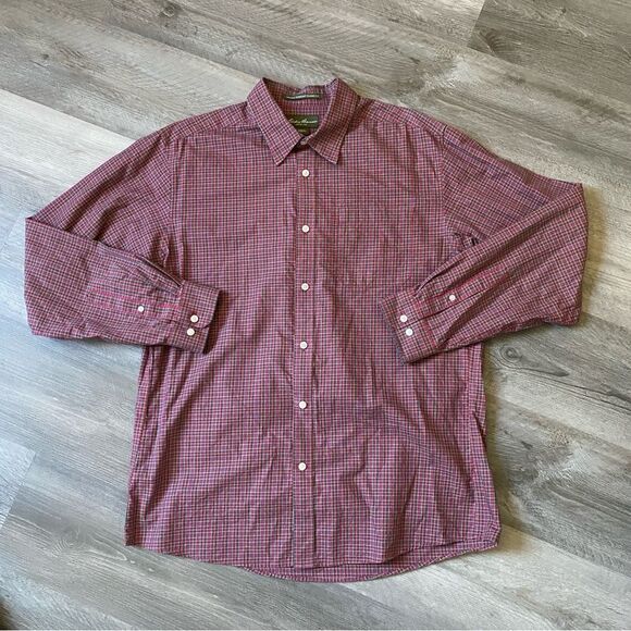 Eddie Bauer Plaid Button Down Wrinkle Resistant Classic Fit Large - Picture 6 of 11